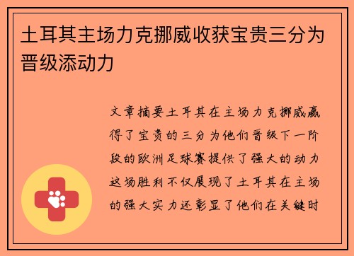 土耳其主场力克挪威收获宝贵三分为晋级添动力